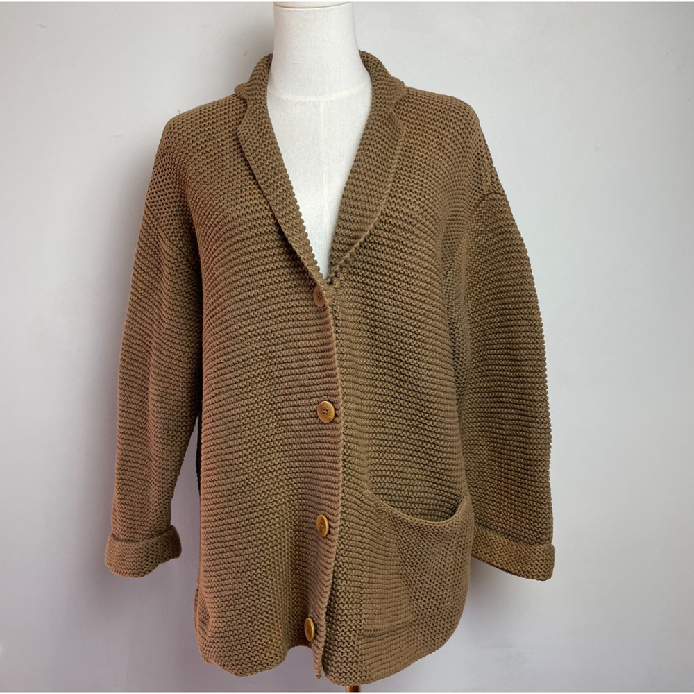 Vintage 90s Brown Sweater Blazer Womens Small Brown Chunky Granola Earthy AS IS